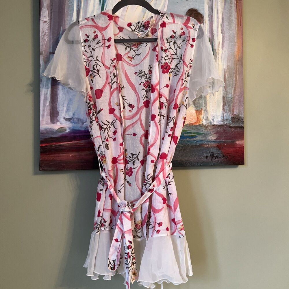 Vintage Victoria's Secret One Size Gold Label Robe Satin Floral VERY GOOD